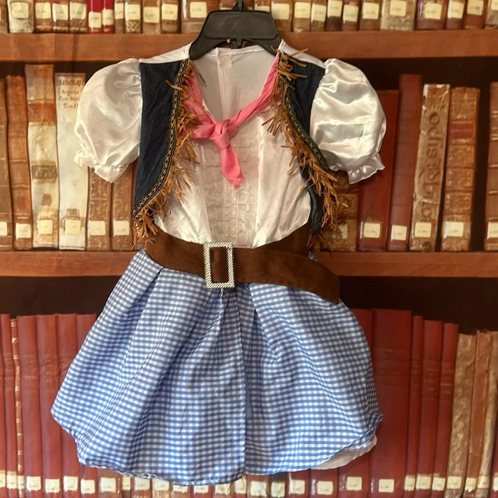 Girls Cowgirl Costume Dress Gingham Western Rodeo Halloween Size S 4-6